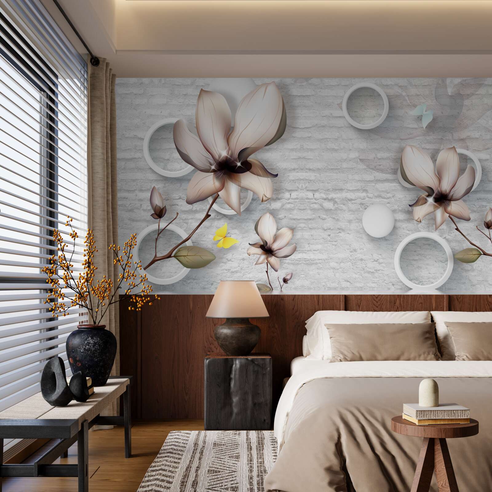 Fototapeta farebné púčiky na nezvyčajnom tehlovom pozadí