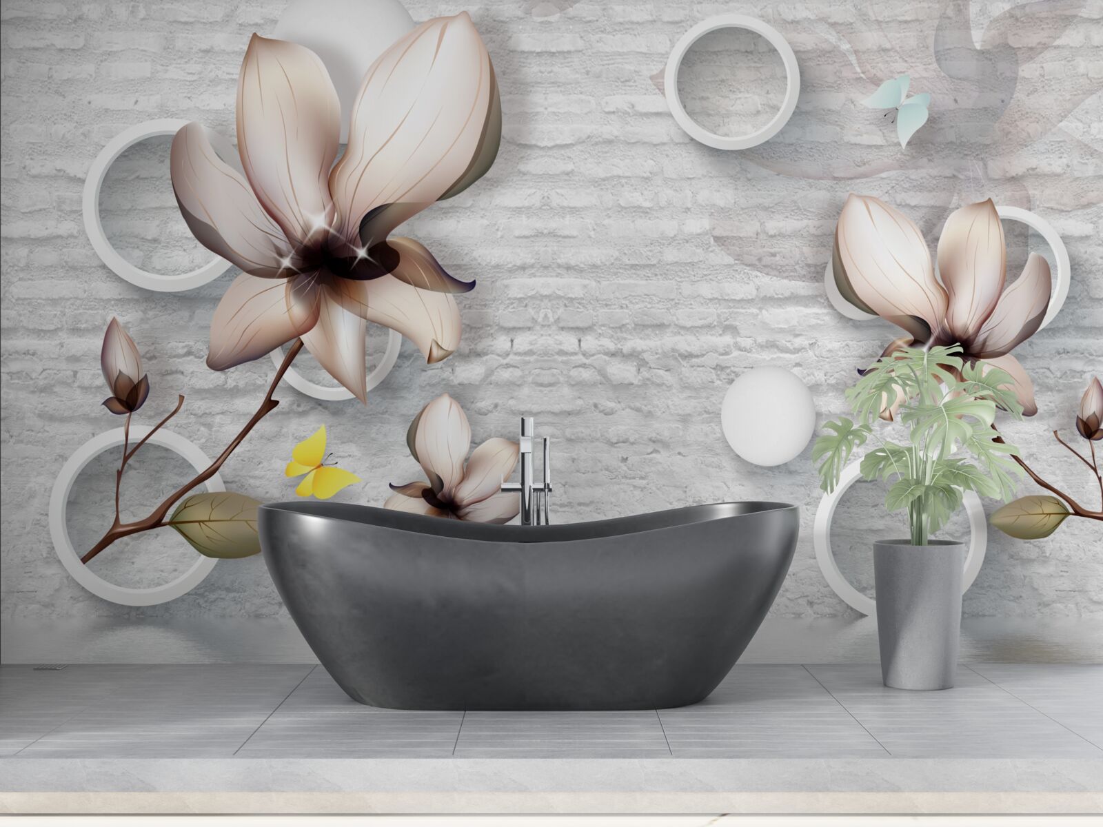 Fototapeta farebné púčiky na nezvyčajnom tehlovom pozadí