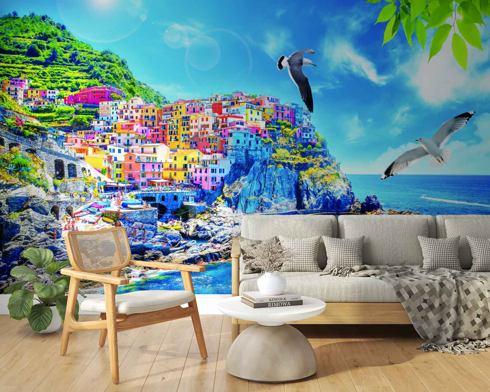 Fototapeta mestečko pri mori, na krásnych útesoch, zaliate jasným svetlom