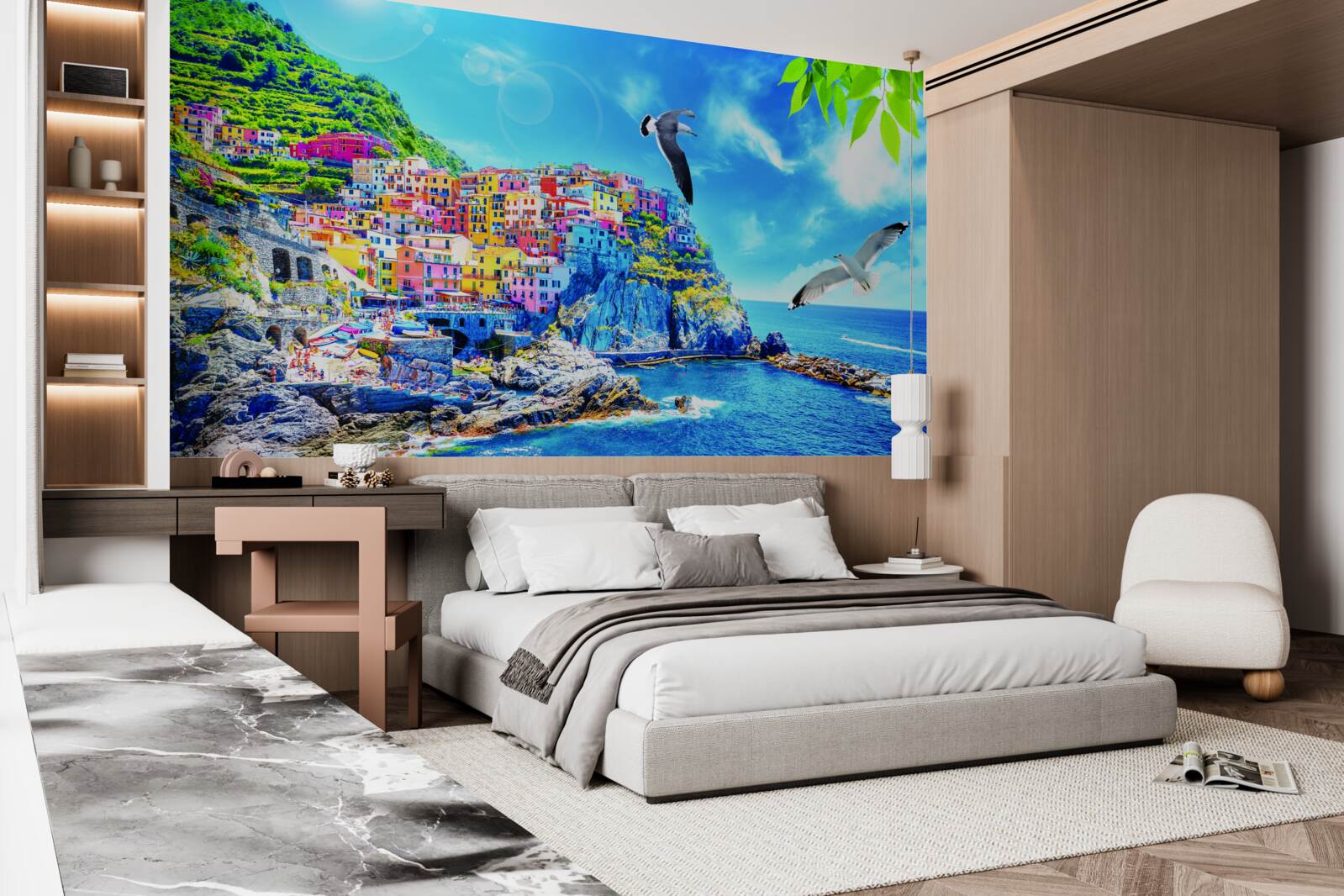 Fototapeta mestečko pri mori, na krásnych útesoch, zaliate jasným svetlom