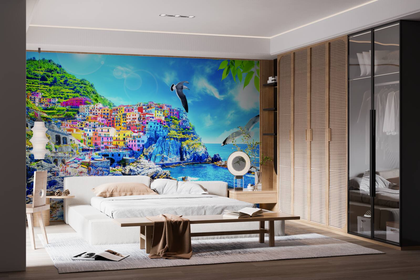 Fototapeta mestečko pri mori, na krásnych útesoch, zaliate jasným svetlom