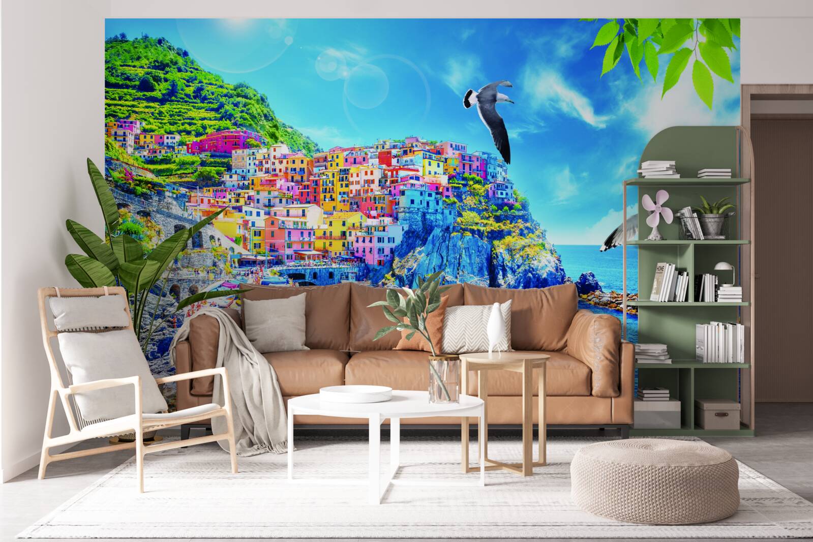 Fototapeta mestečko pri mori, na krásnych útesoch, zaliate jasným svetlom