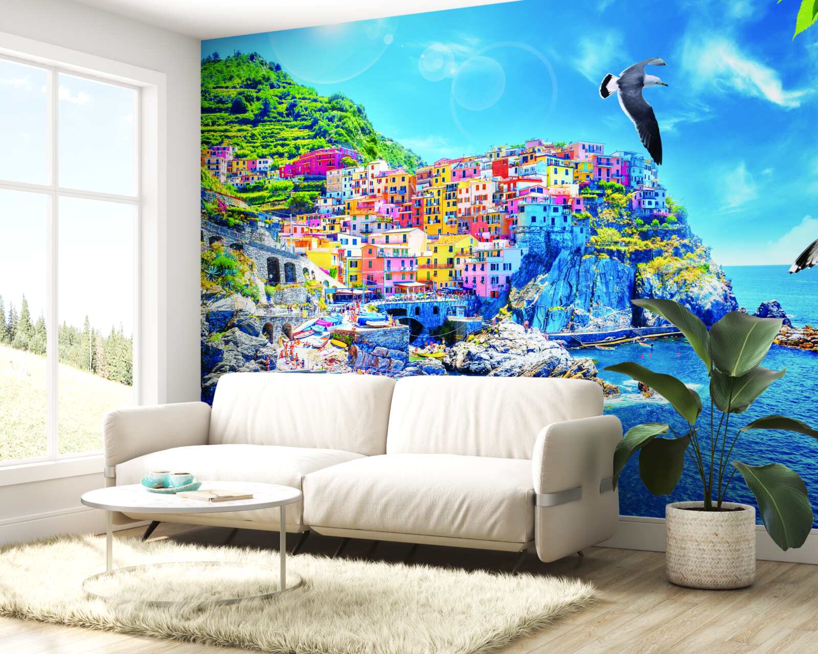 Fototapeta mestečko pri mori, na krásnych útesoch, zaliate jasným svetlom