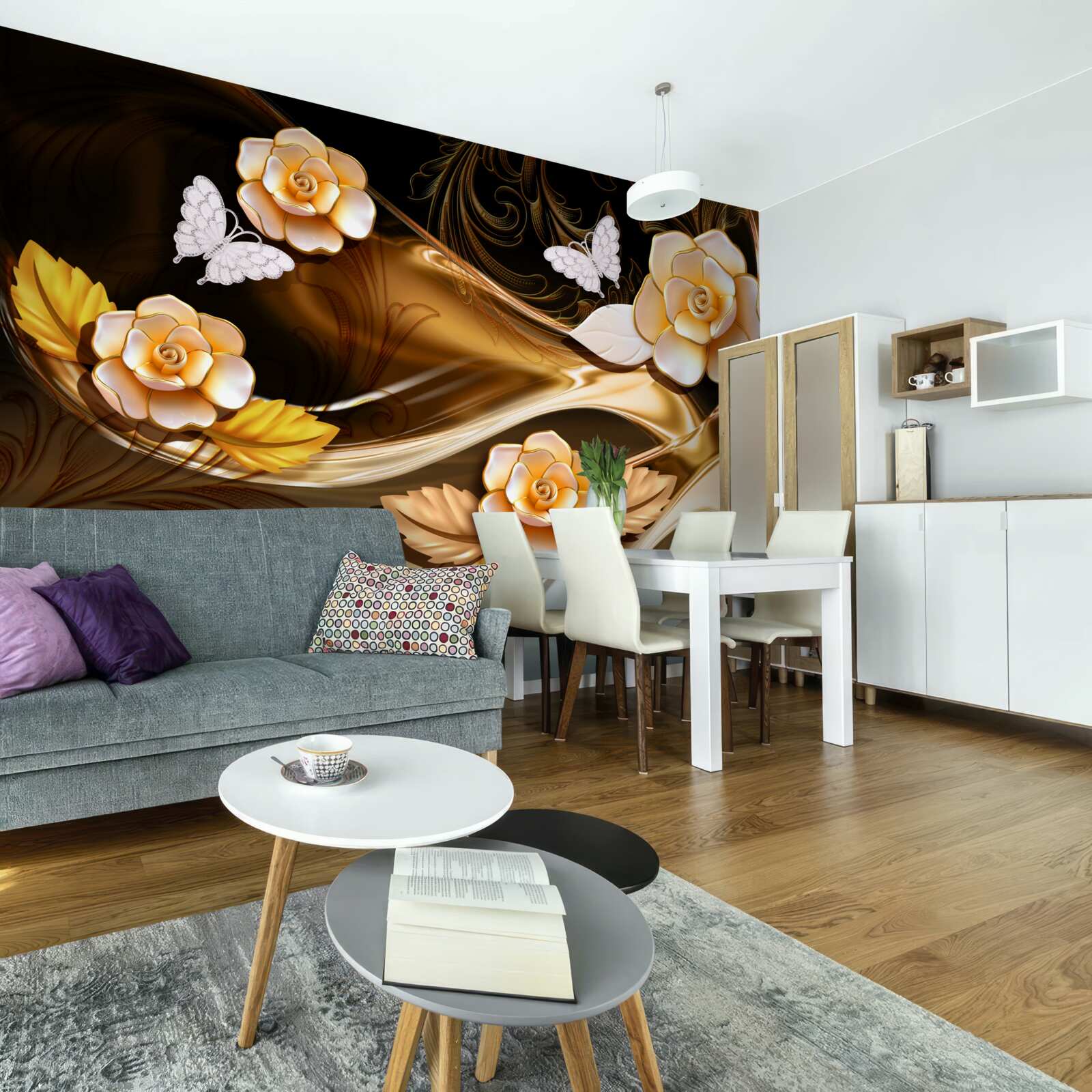 Fototapeta magnólie s krémovými kvetmi na jemných vetvičkách