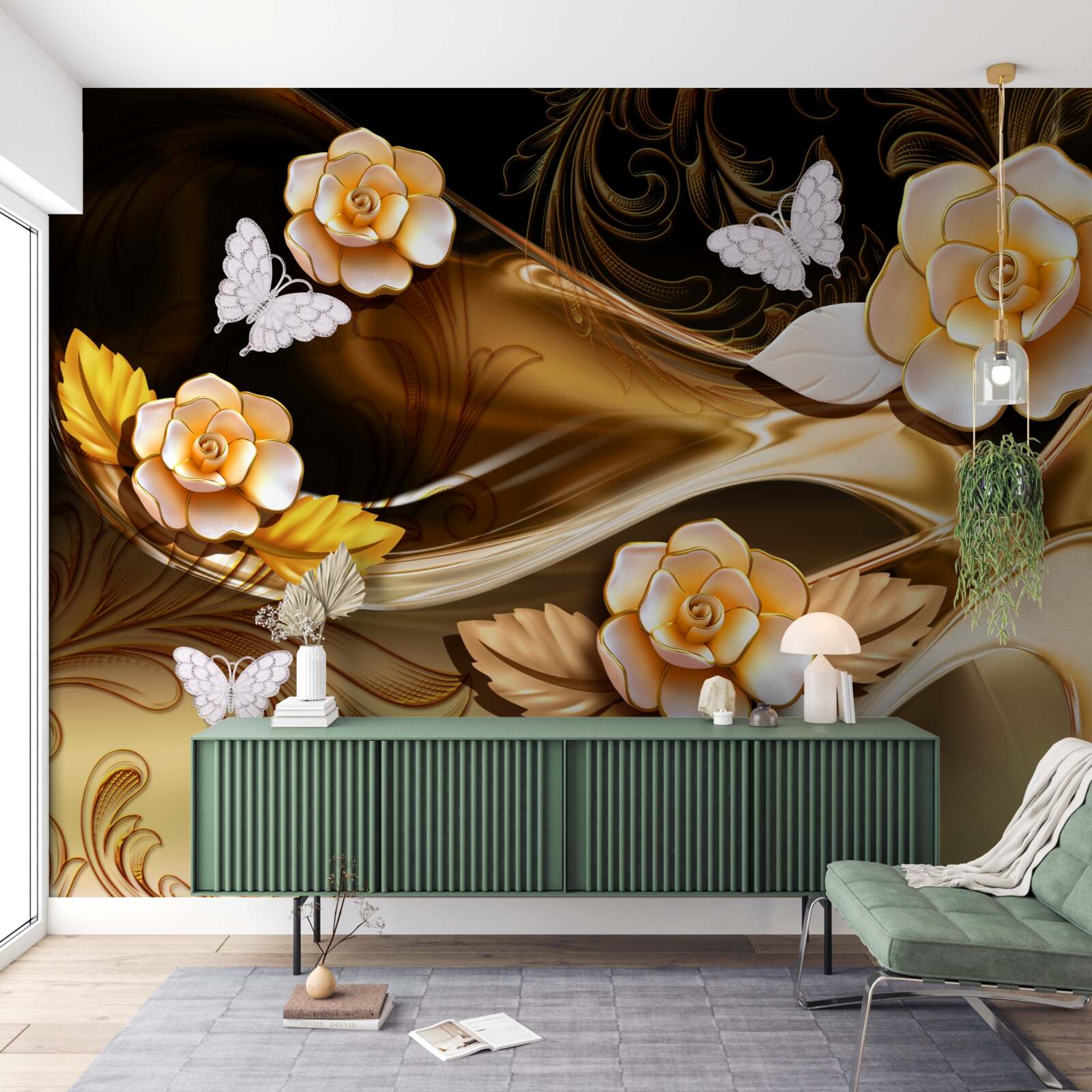 Fototapeta magnólie s krémovými kvetmi na jemných vetvičkách