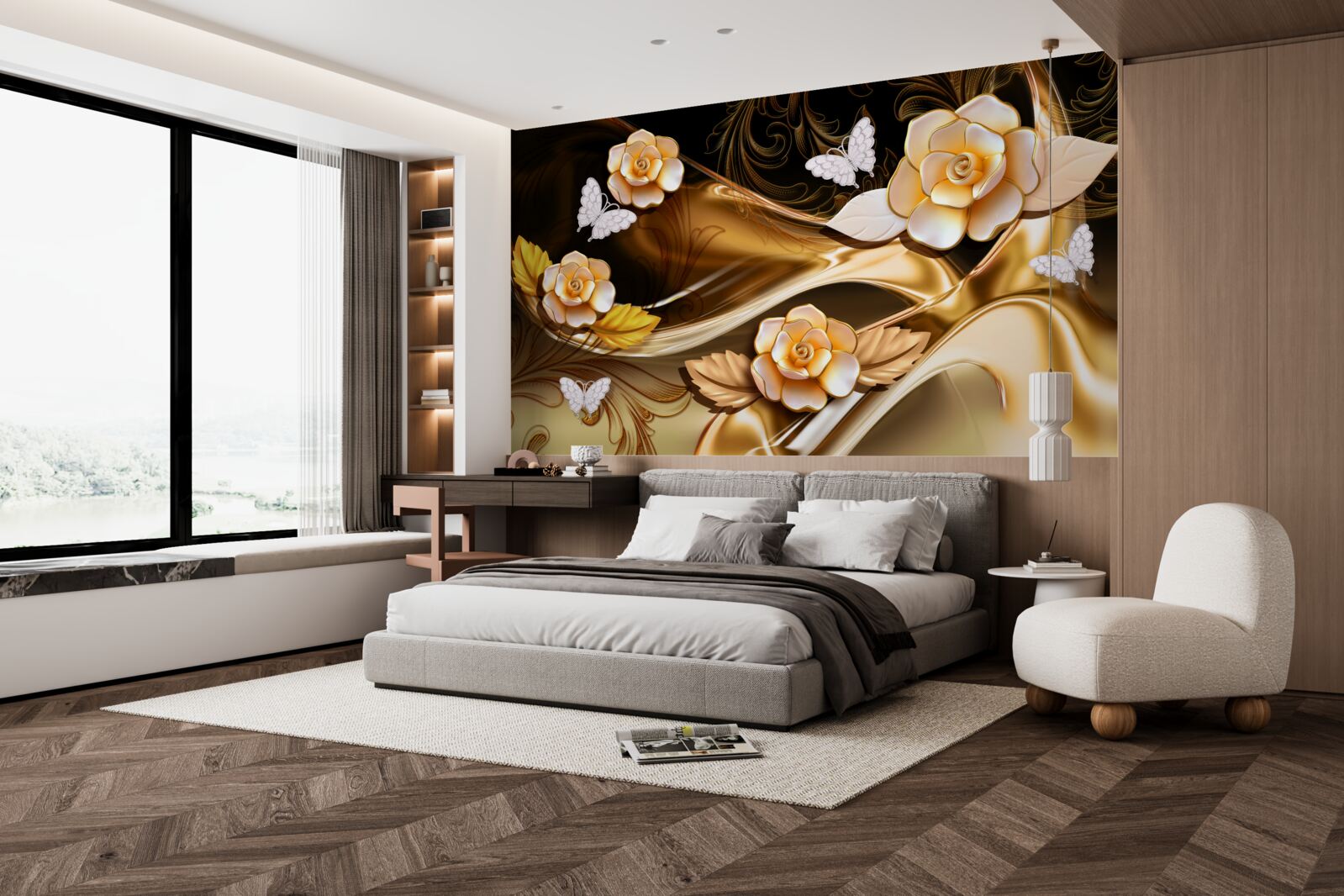 Fototapeta magnólie s krémovými kvetmi na jemných vetvičkách