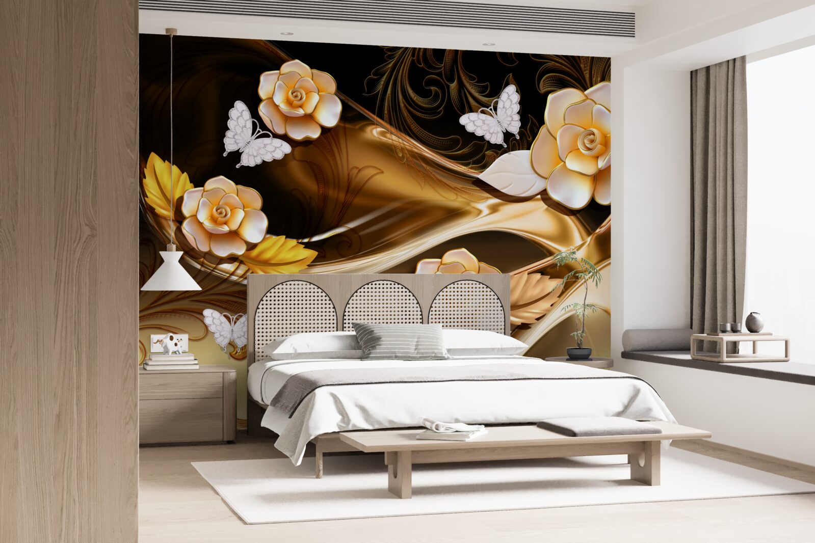 Fototapeta magnólie s krémovými kvetmi na jemných vetvičkách