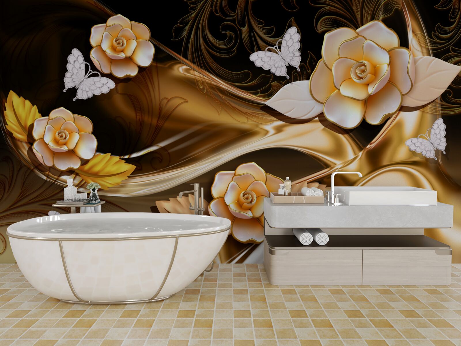 Fototapeta magnólie s krémovými kvetmi na jemných vetvičkách