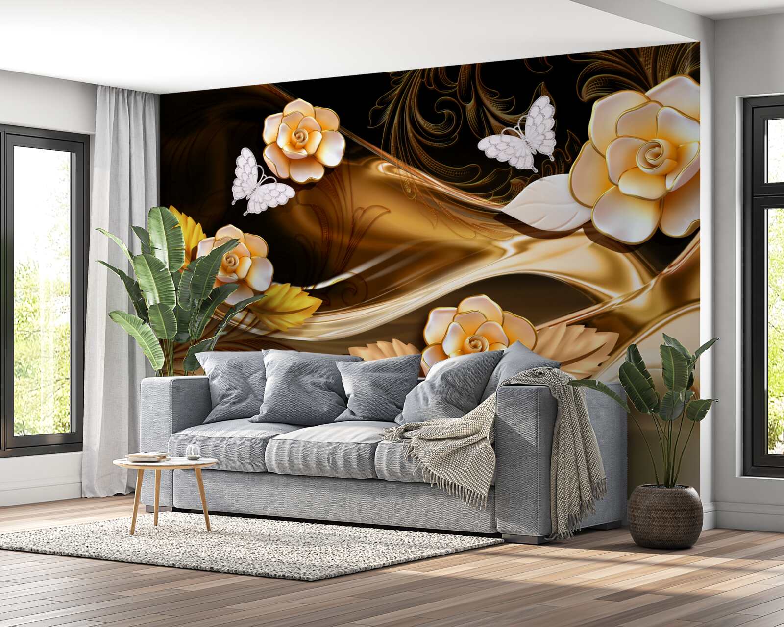 Fototapeta magnólie s krémovými kvetmi na jemných vetvičkách