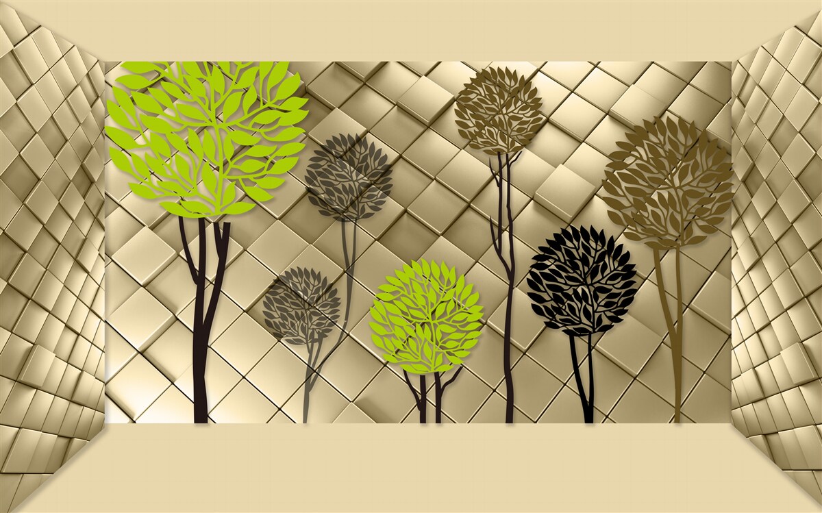 Fototapeta abstrakcie v odtieňoch zelenej a hnedej sú umiestnené na zlatom podklade