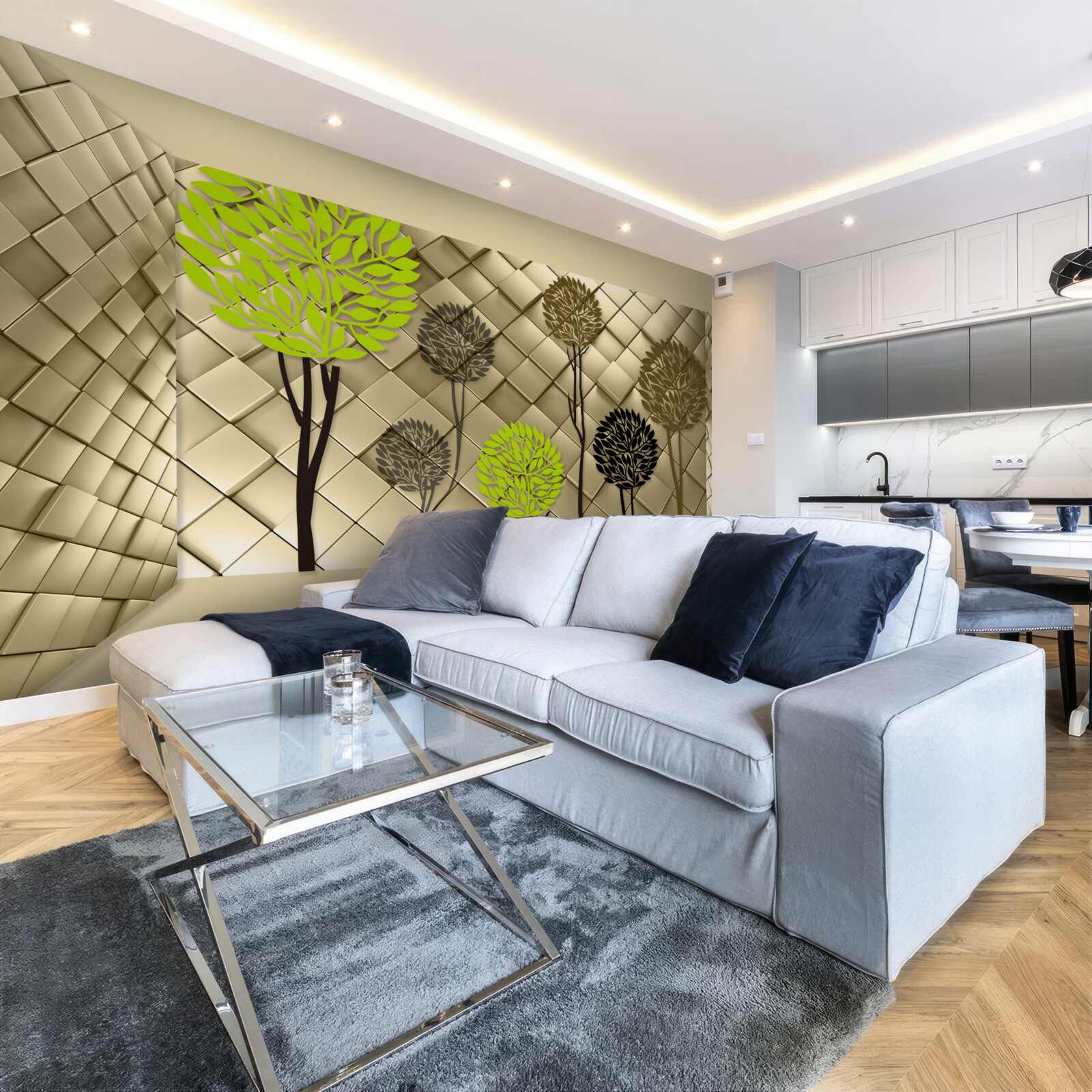 Fototapeta abstrakcie v odtieňoch zelenej a hnedej sú umiestnené na zlatom podklade