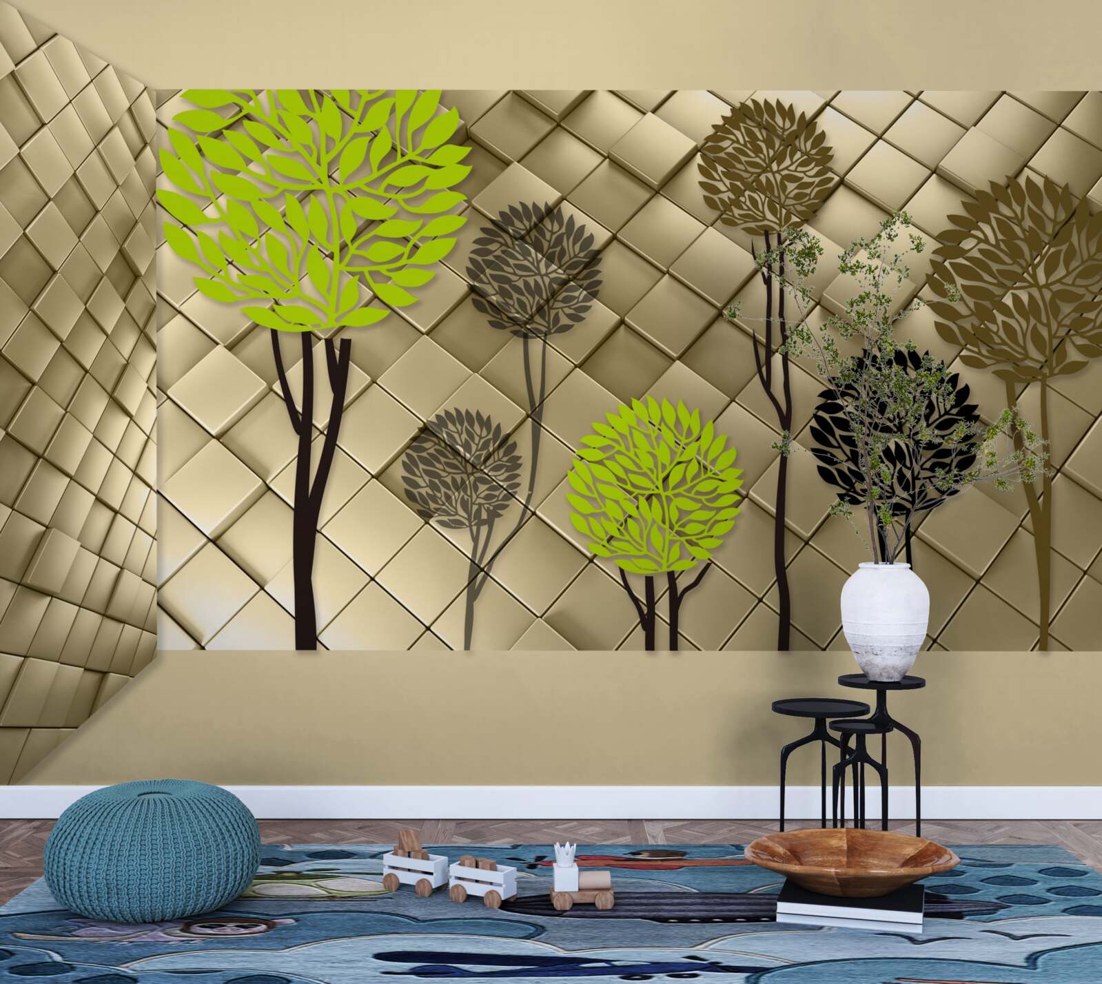 Fototapeta abstrakcie v odtieňoch zelenej a hnedej sú umiestnené na zlatom podklade