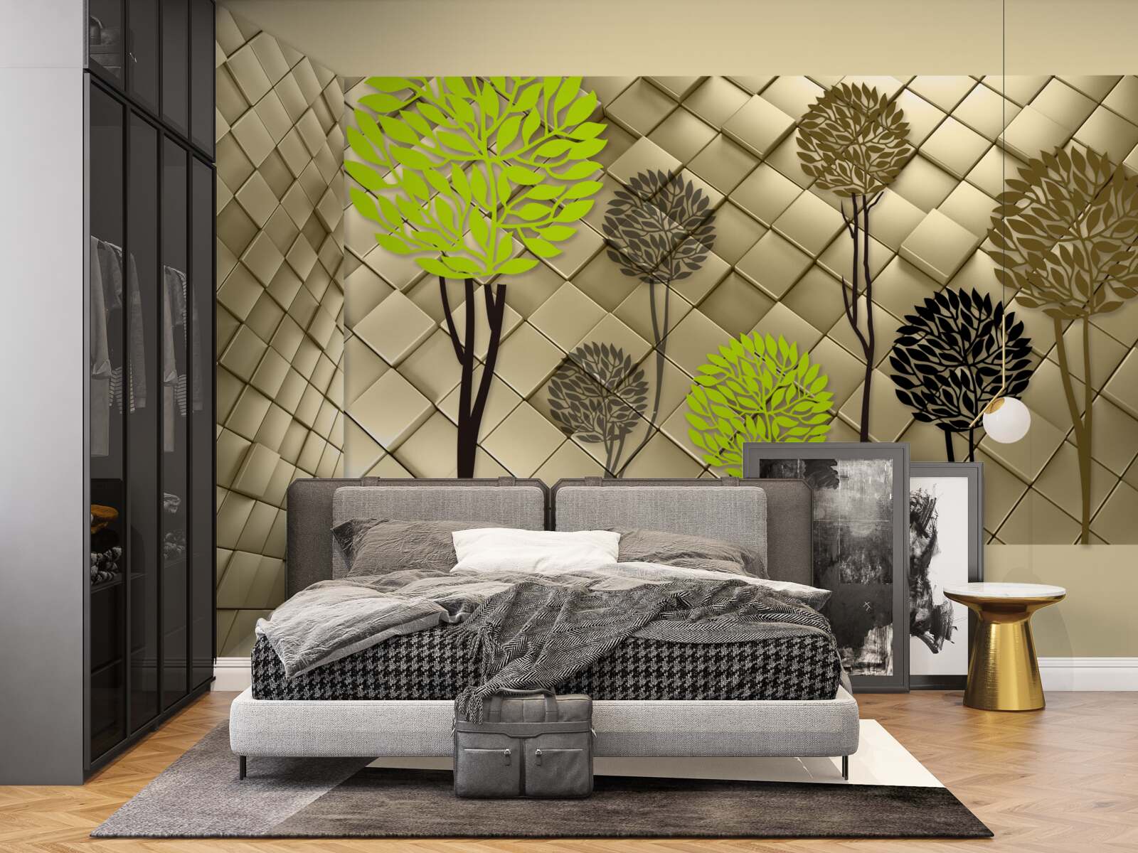 Fototapeta abstrakcie v odtieňoch zelenej a hnedej sú umiestnené na zlatom podklade