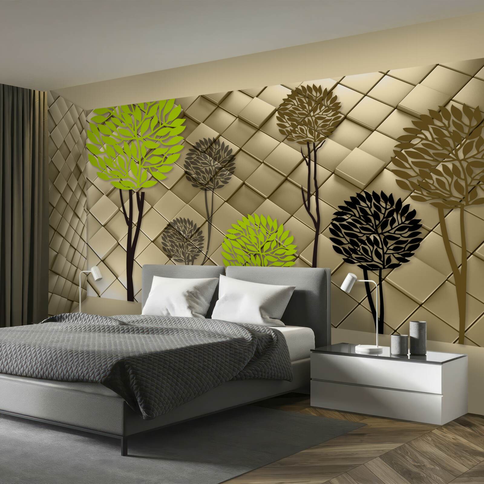 Fototapeta abstrakcie v odtieňoch zelenej a hnedej sú umiestnené na zlatom podklade