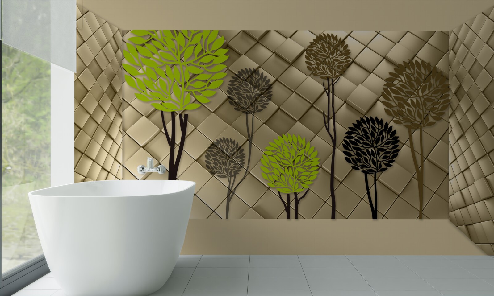 Fototapeta abstrakcie v odtieňoch zelenej a hnedej sú umiestnené na zlatom podklade