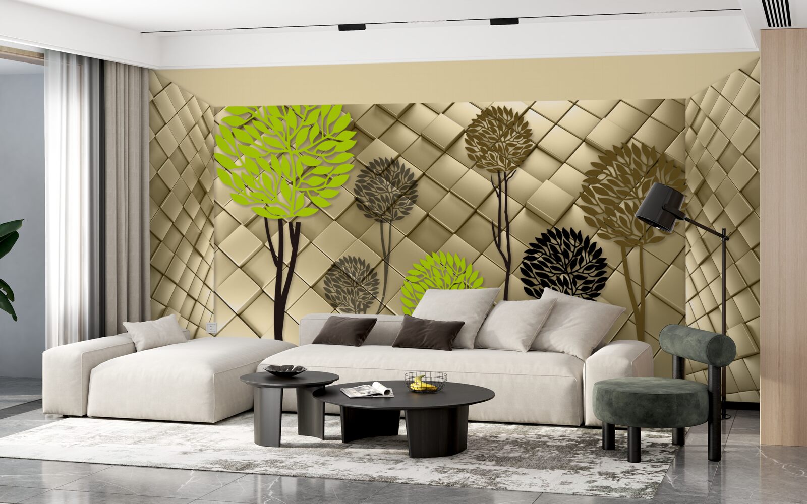 Fototapeta abstrakcie v odtieňoch zelenej a hnedej sú umiestnené na zlatom podklade