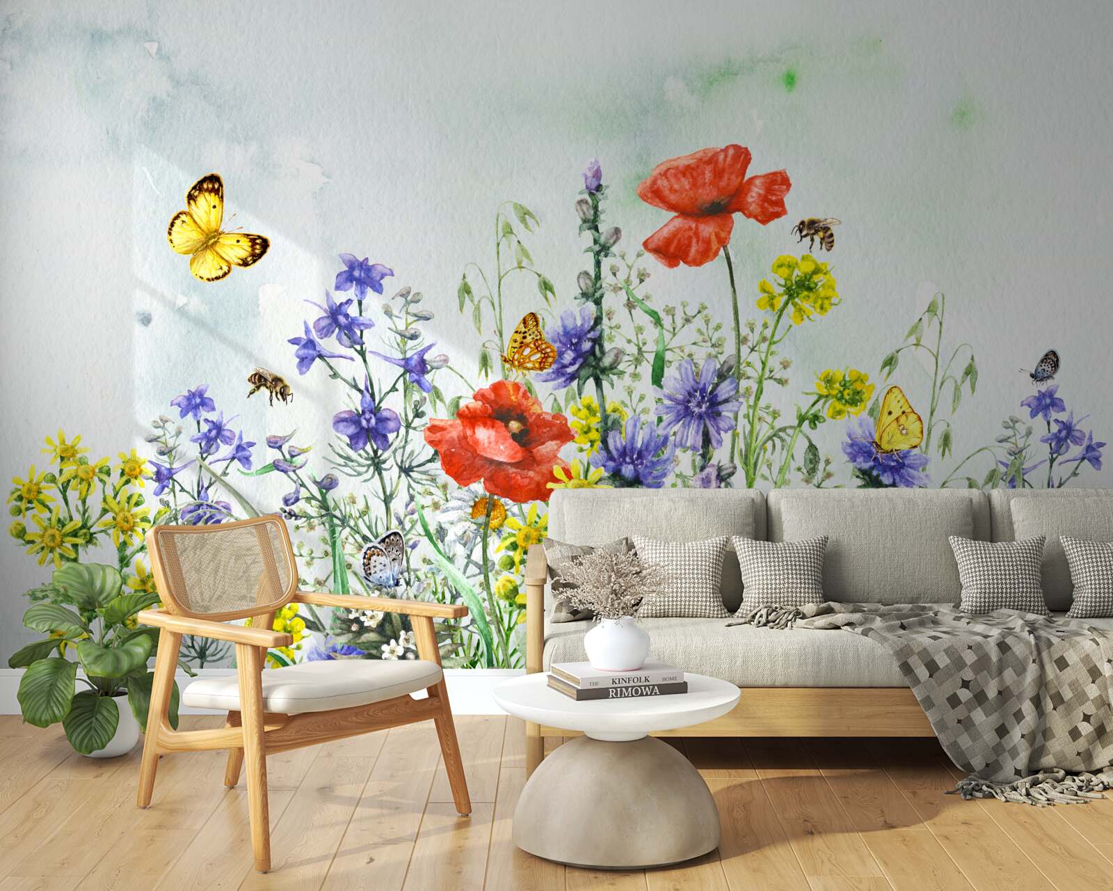 Fototapeta veľkolepé motýle a lúčne kvety v lete