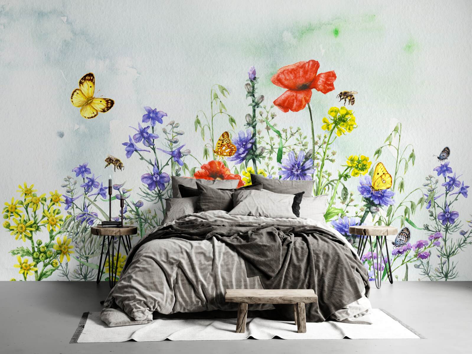 Fototapeta veľkolepé motýle a lúčne kvety v lete