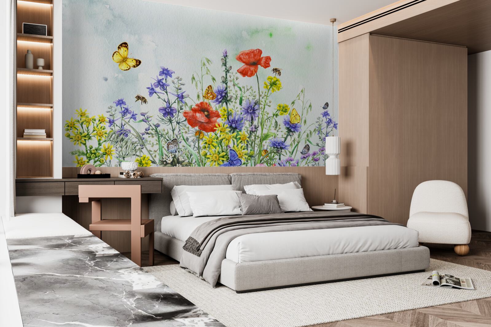 Fototapeta veľkolepé motýle a lúčne kvety v lete