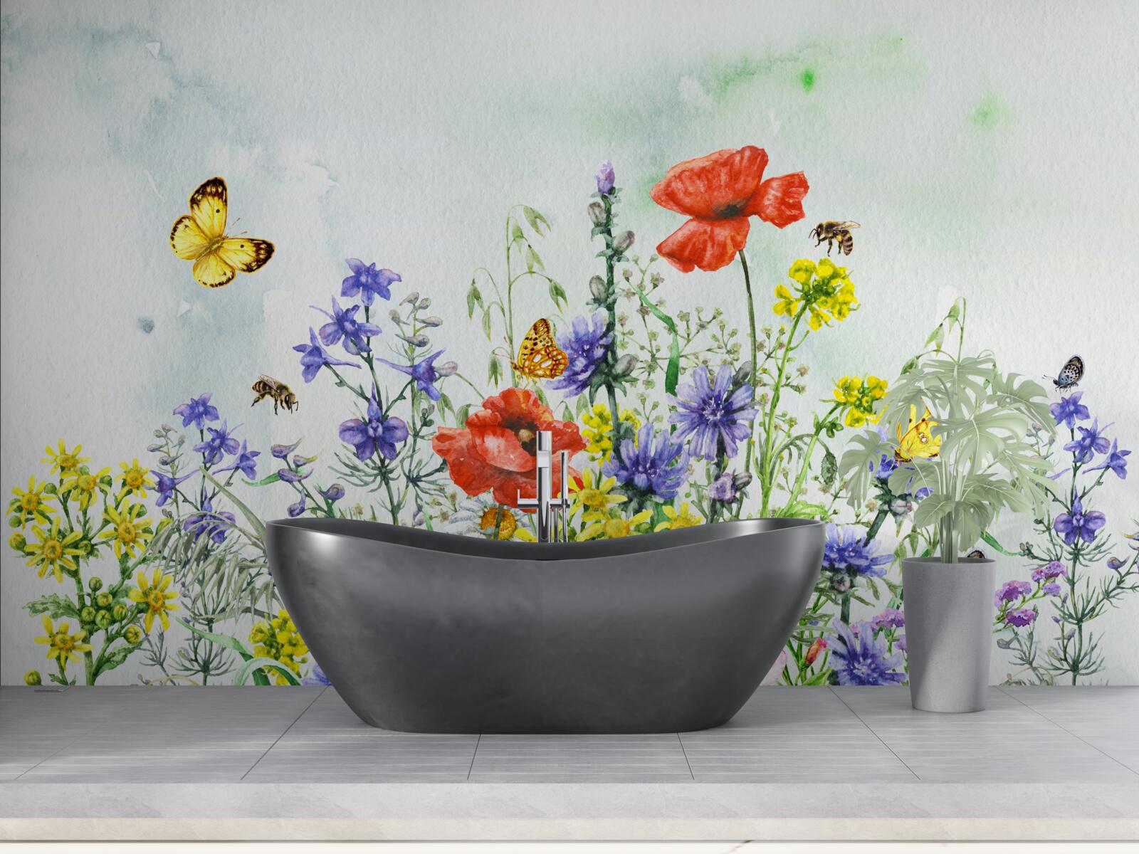 Fototapeta veľkolepé motýle a lúčne kvety v lete