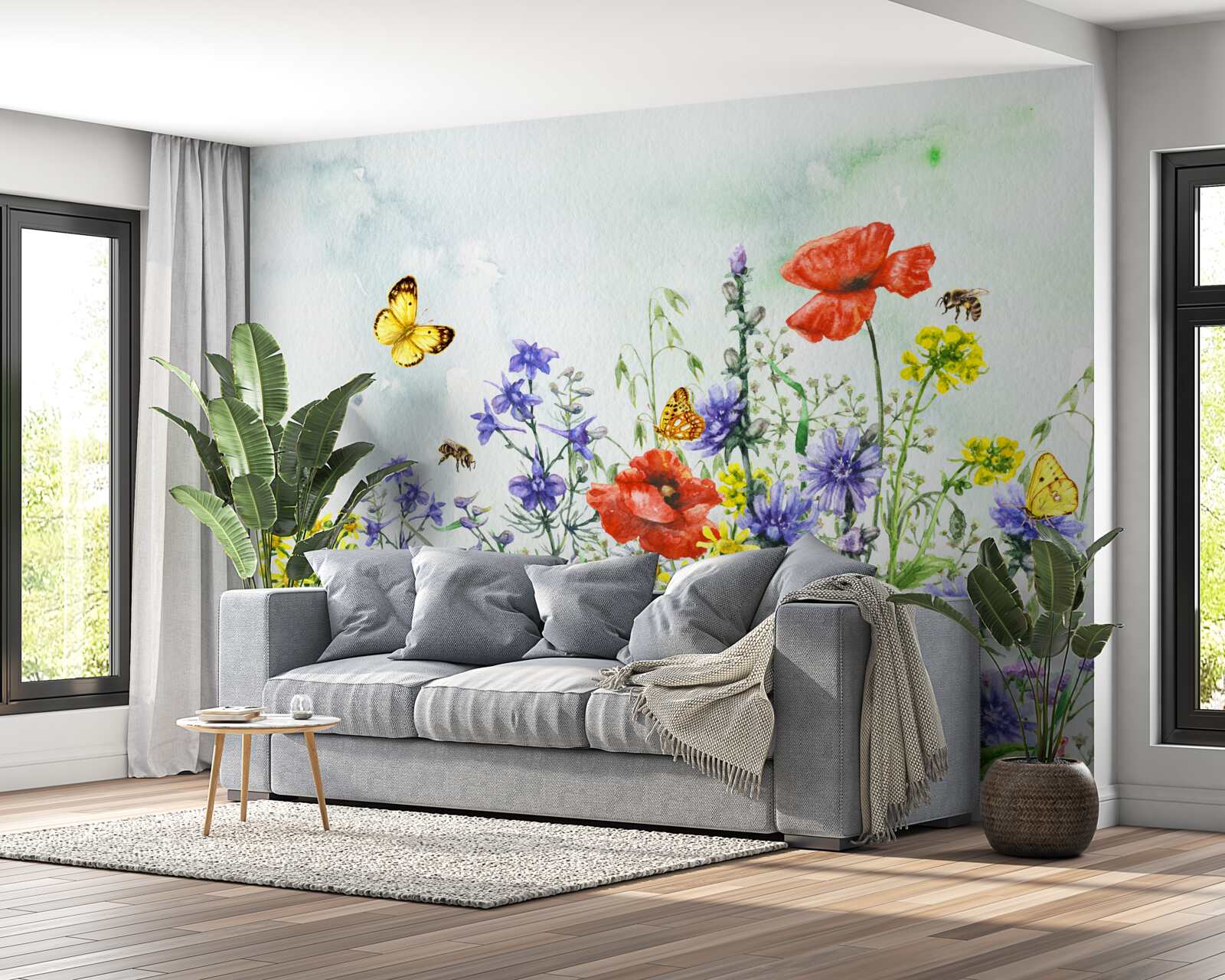 Fototapeta veľkolepé motýle a lúčne kvety v lete