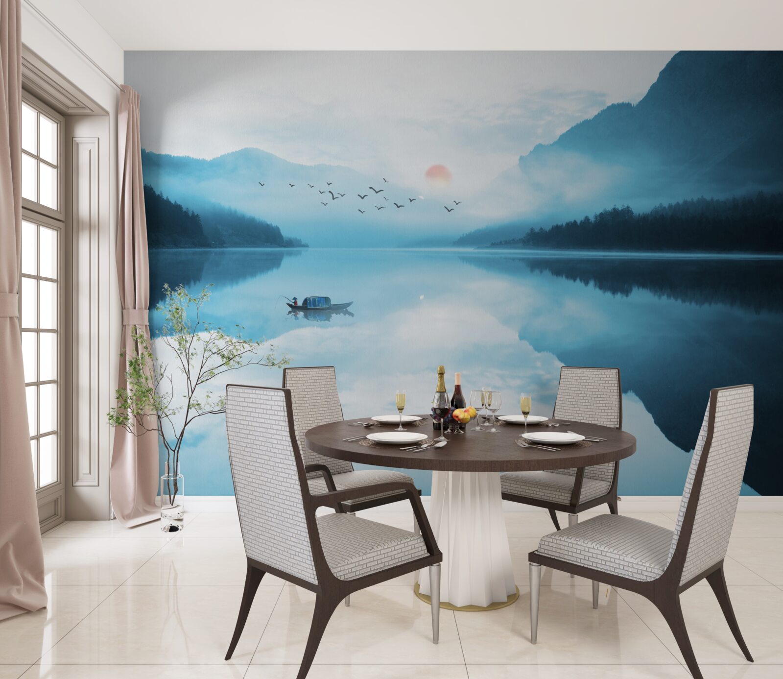 Fototapeta pri západe slnka je rybár v hlbokej vode