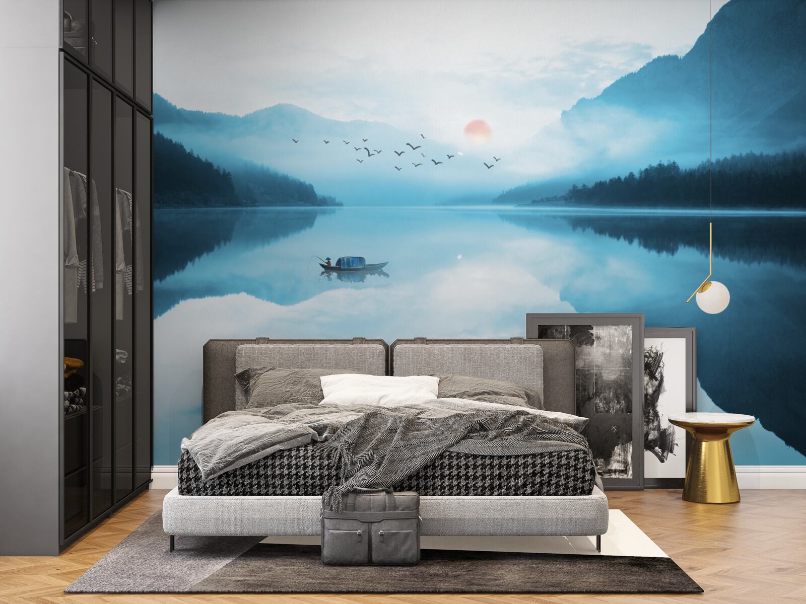 Fototapeta pri západe slnka je rybár v hlbokej vode