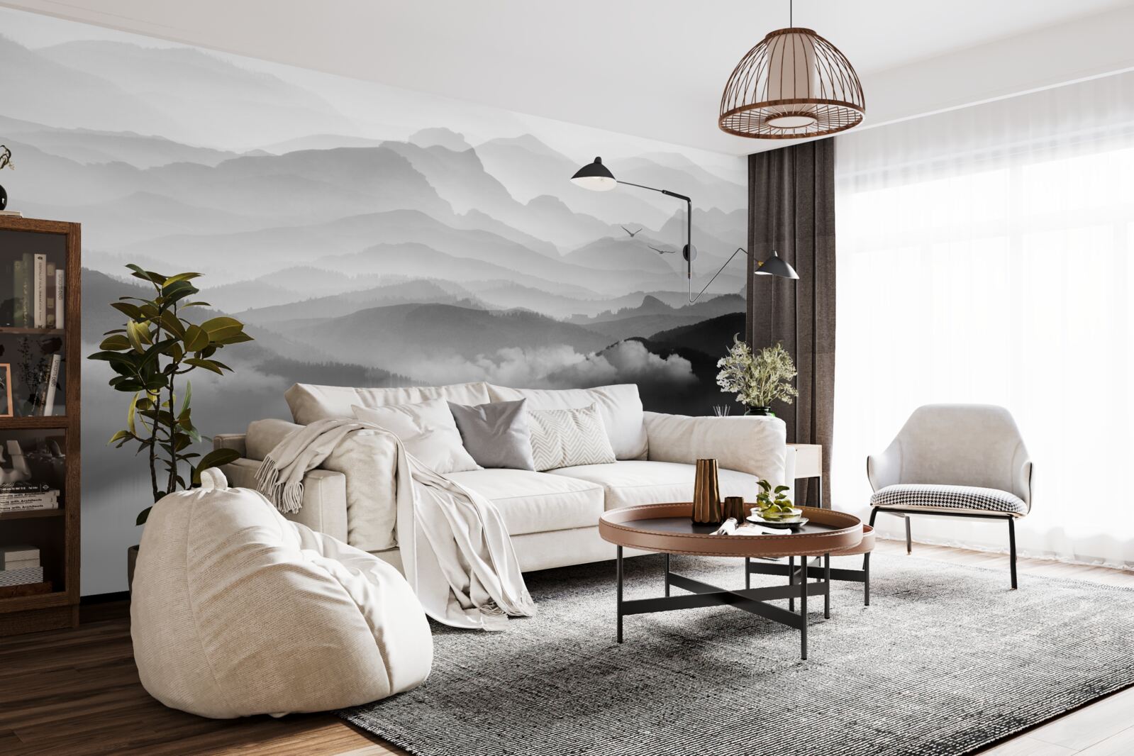 Fototapeta rybár sa vracia cez hmlisté horské jazero