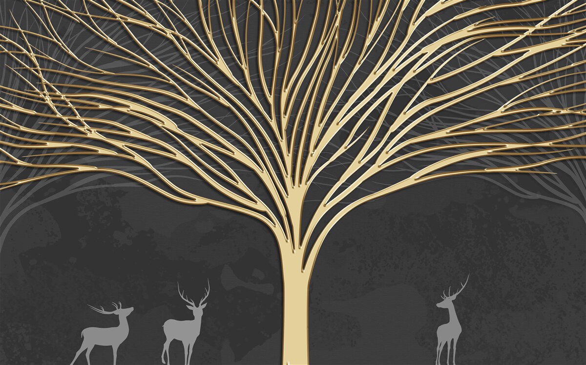 Fototapeta stádo jeleňov a zlatý strom