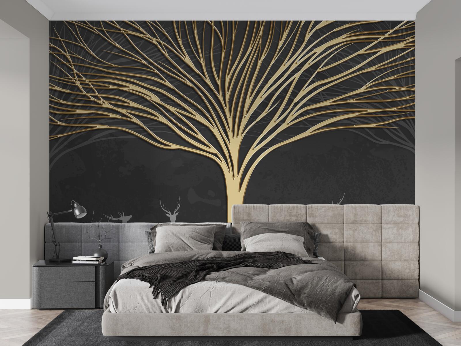 Fototapeta stádo jeleňov a zlatý strom