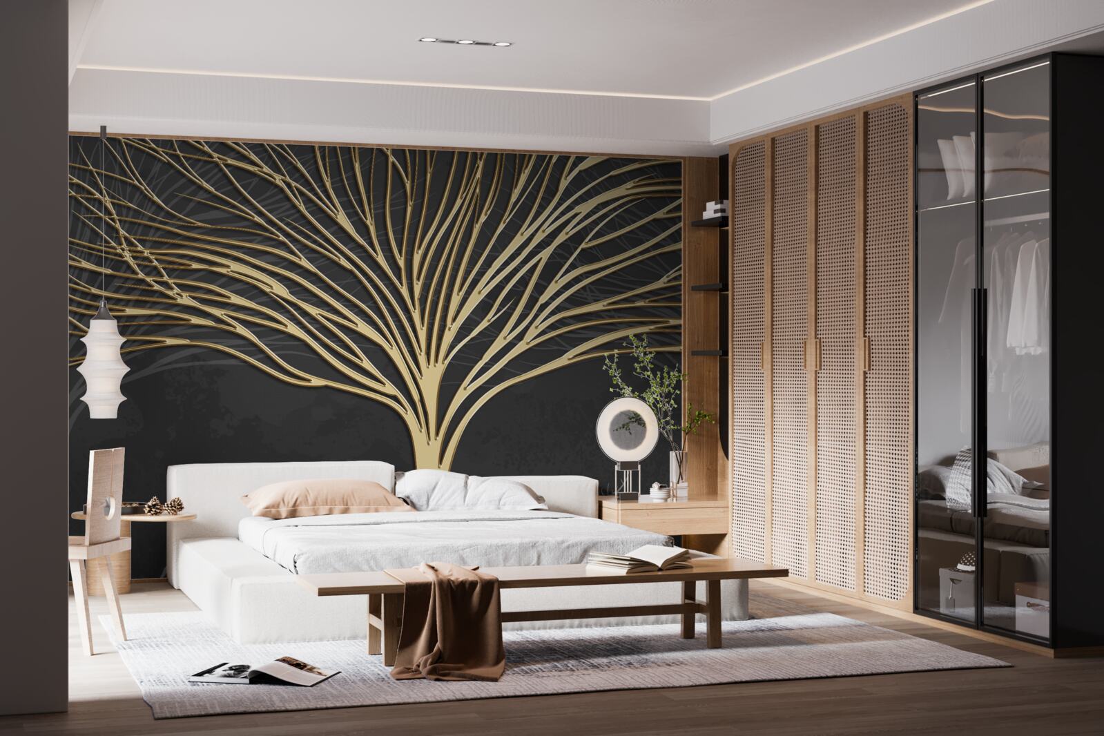 Fototapeta stádo jeleňov a zlatý strom