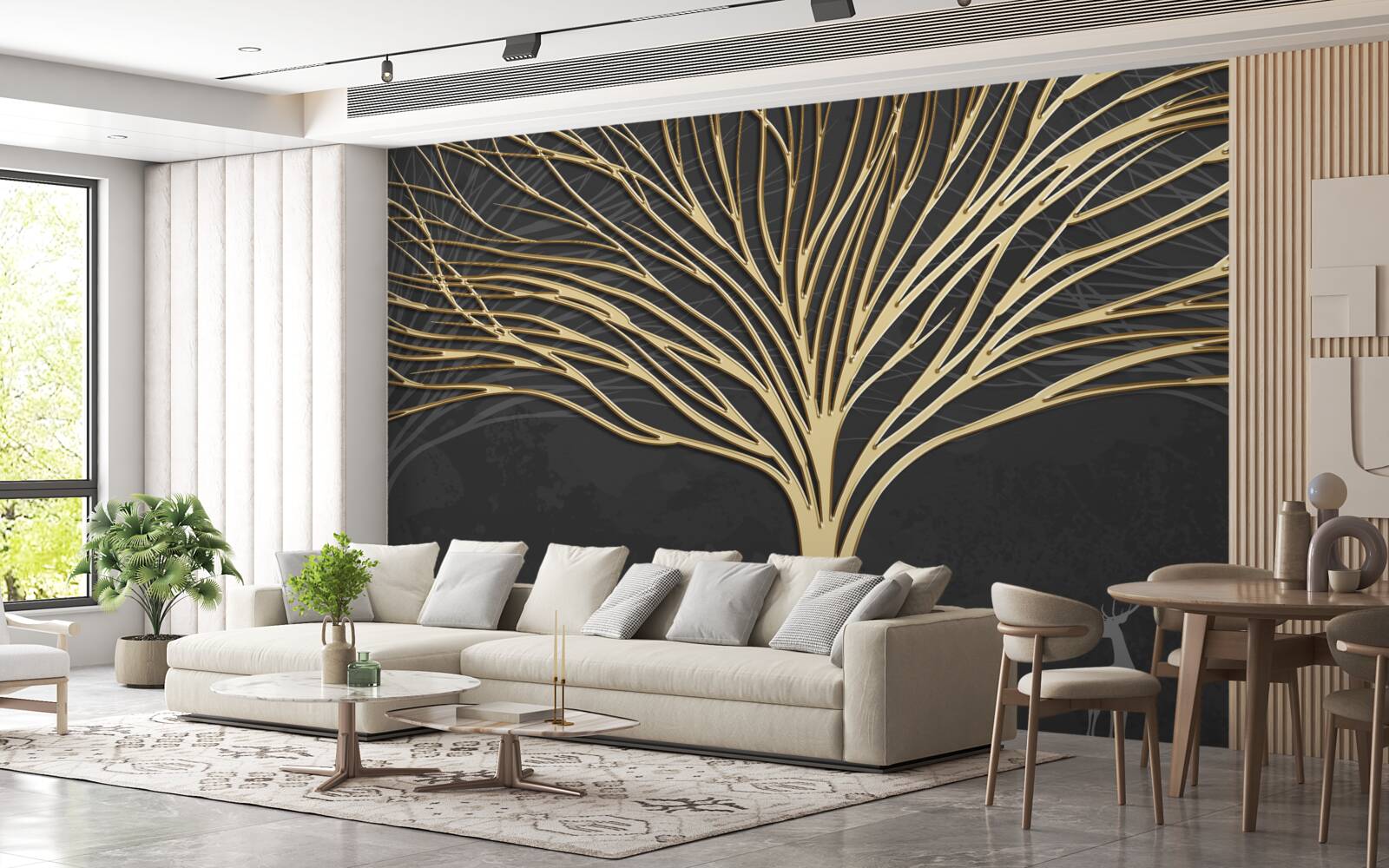 Fototapeta stádo jeleňov a zlatý strom