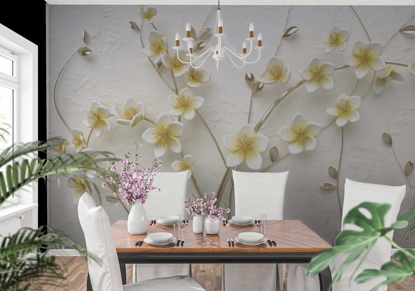 Fototapeta biele konáre magnólie so žltým jadrom