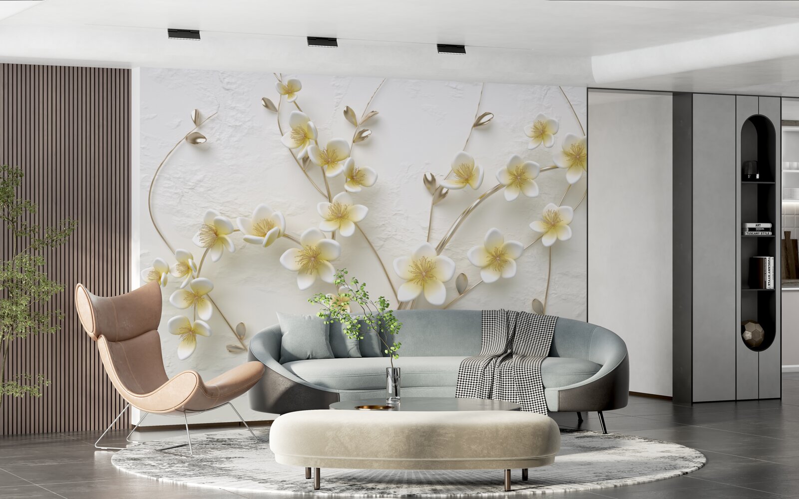 Fototapeta biele konáre magnólie so žltým jadrom