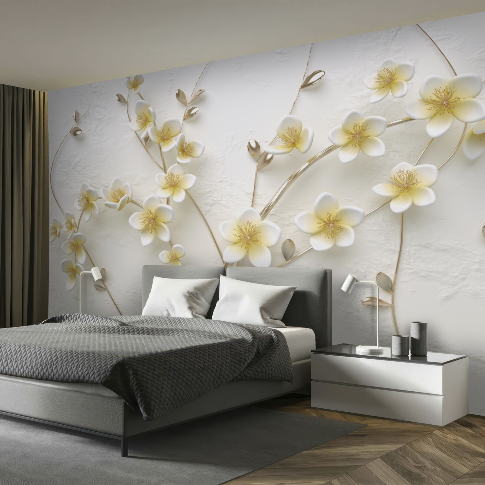 Fototapeta biele konáre magnólie so žltým jadrom