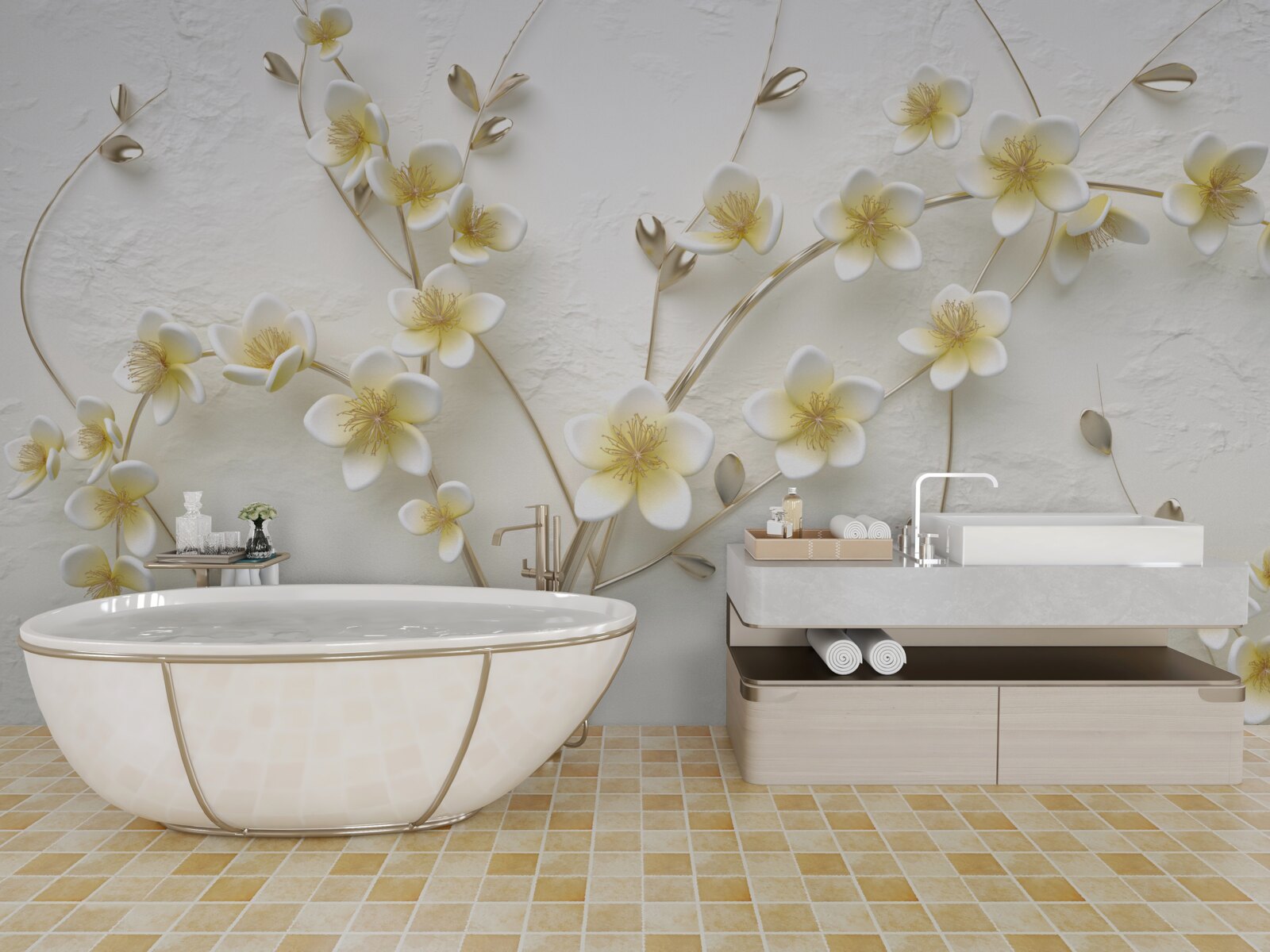 Fototapeta biele konáre magnólie so žltým jadrom