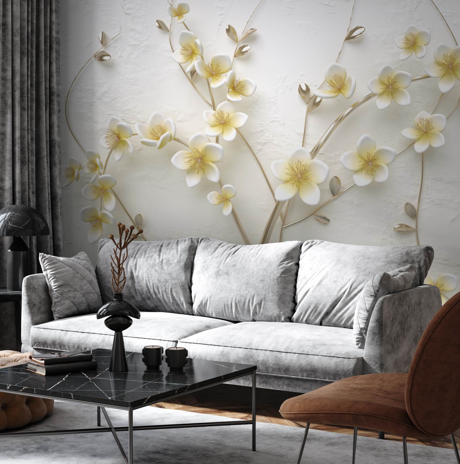 Fototapeta biele konáre magnólie so žltým jadrom