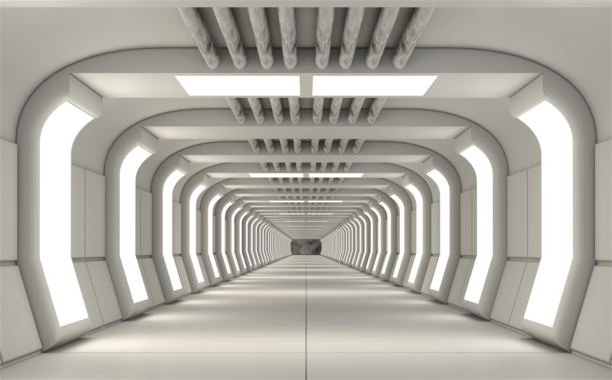 Fototapeta osvetlená nekonečná chodba v štýle futurizmu