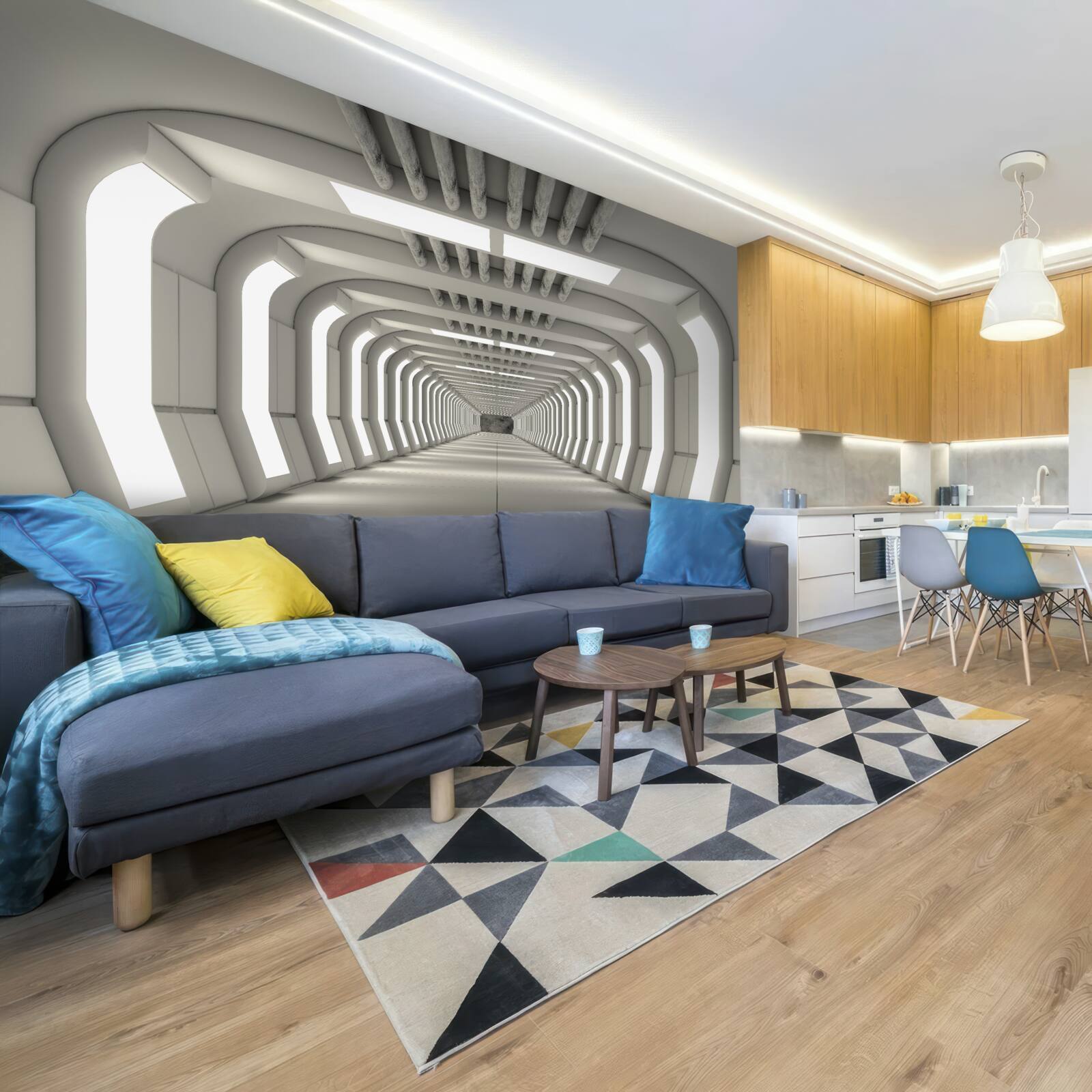 Fototapeta osvetlená nekonečná chodba v štýle futurizmu