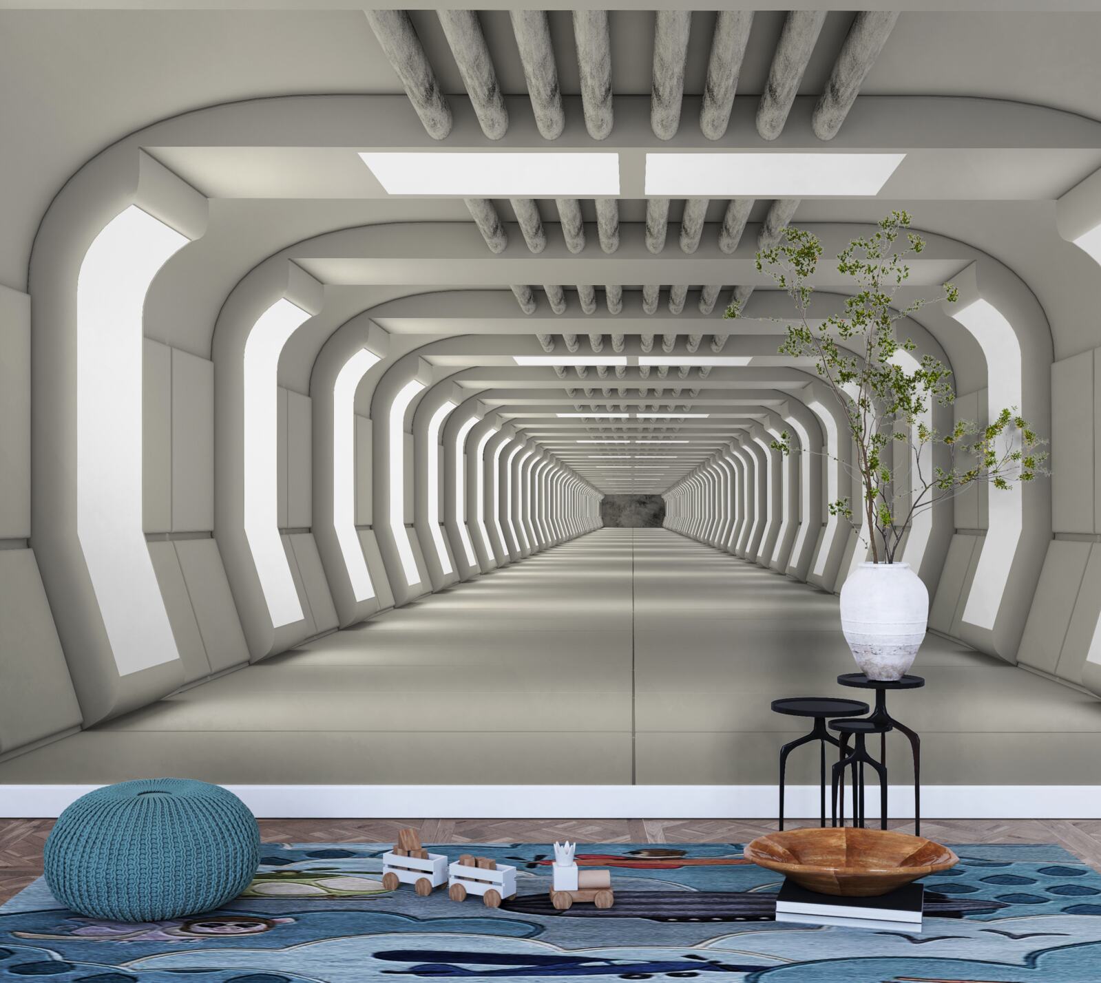 Fototapeta osvetlená nekonečná chodba v štýle futurizmu