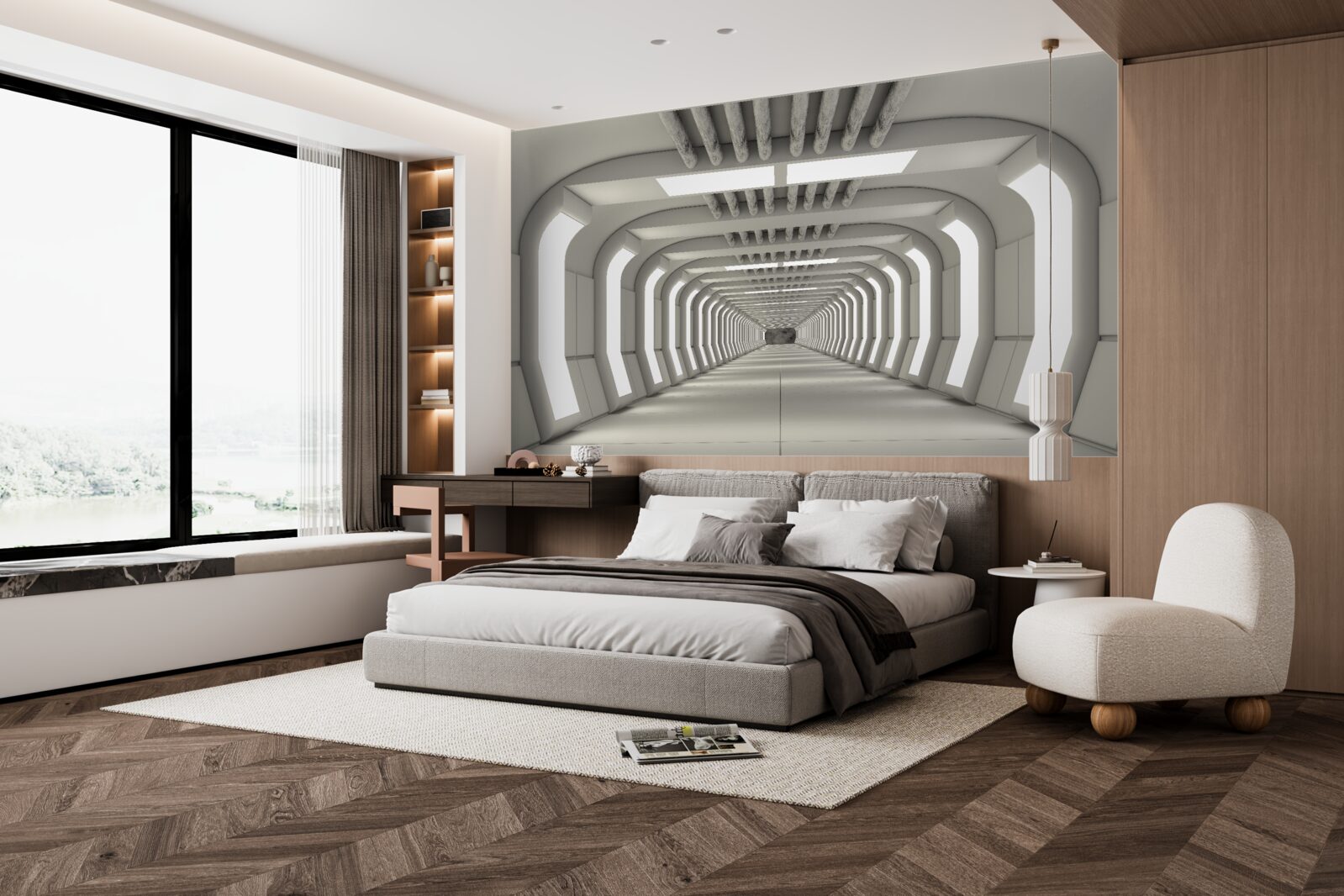 Fototapeta osvetlená nekonečná chodba v štýle futurizmu