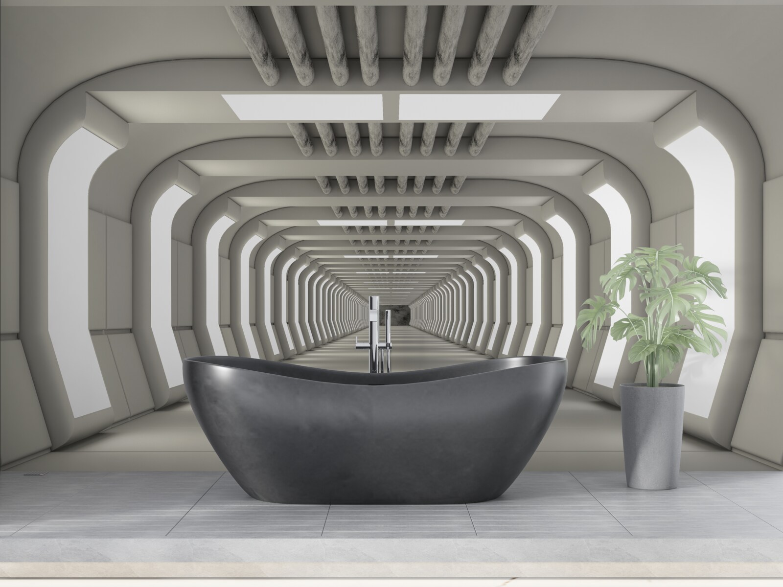 Fototapeta osvetlená nekonečná chodba v štýle futurizmu