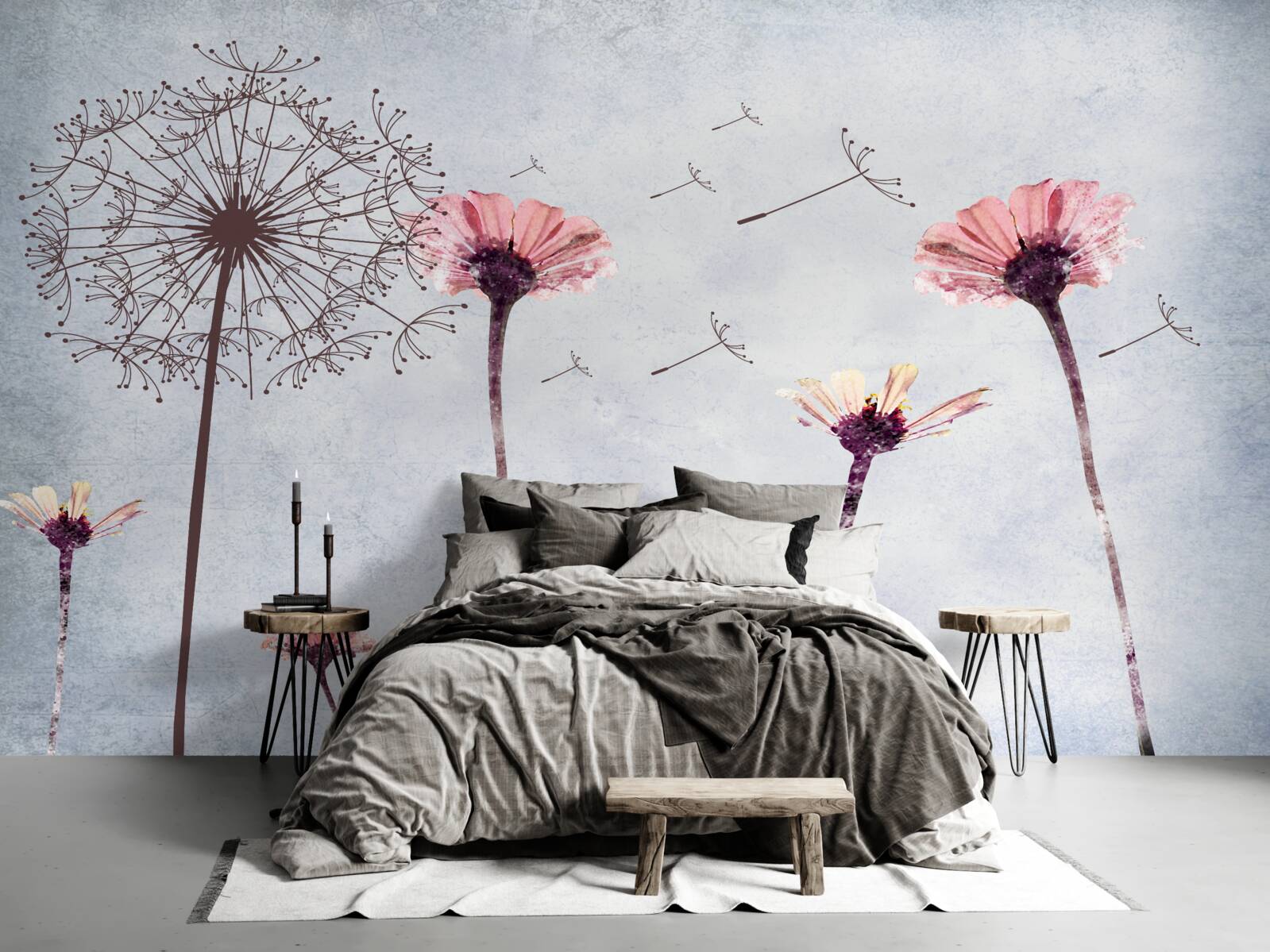 Fototapeta vlčie maky a gerbery pod silným nárazovým vetrom