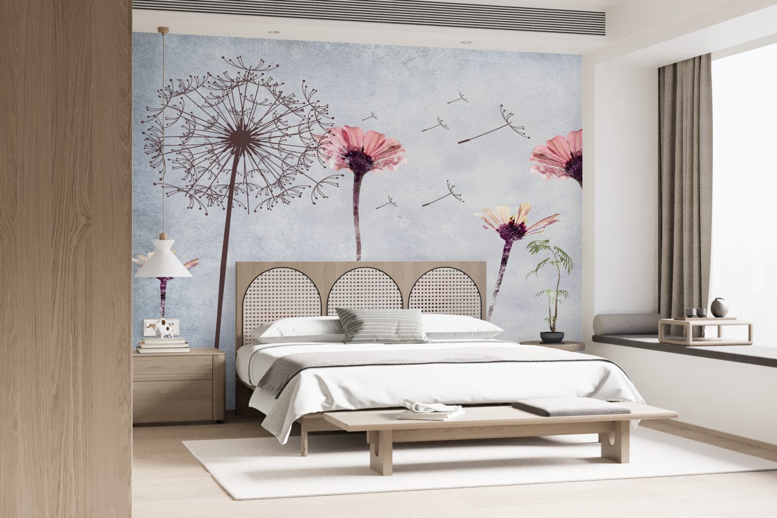 Fototapeta vlčie maky a gerbery pod silným nárazovým vetrom