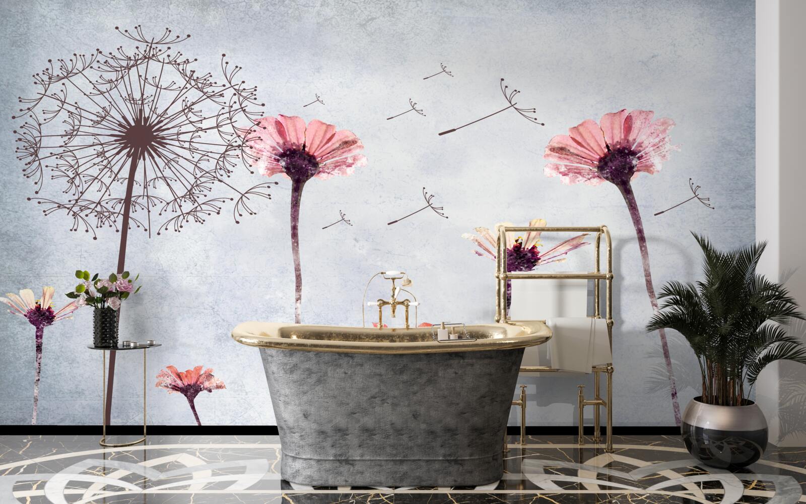 Fototapeta vlčie maky a gerbery pod silným nárazovým vetrom