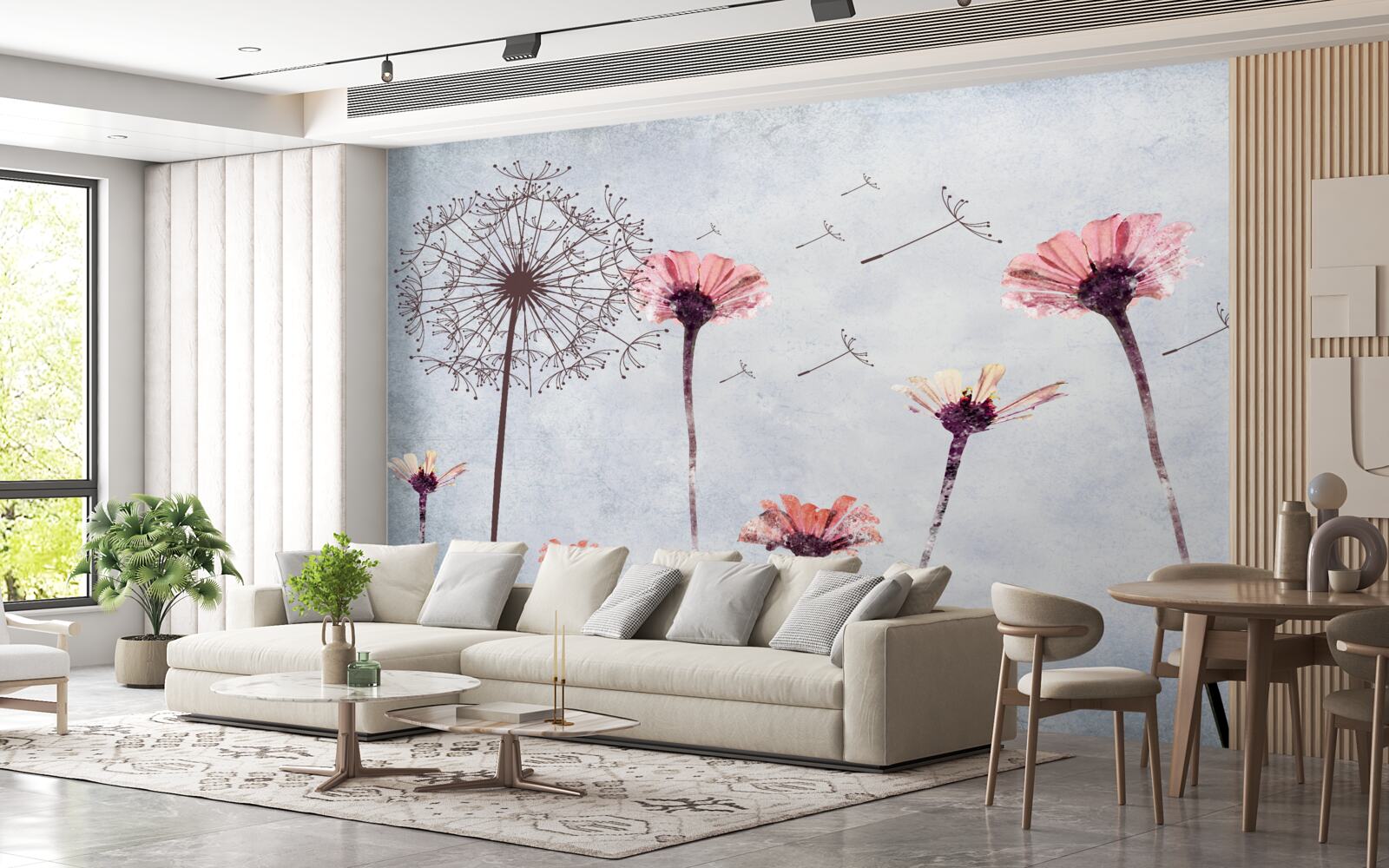 Fototapeta vlčie maky a gerbery pod silným nárazovým vetrom