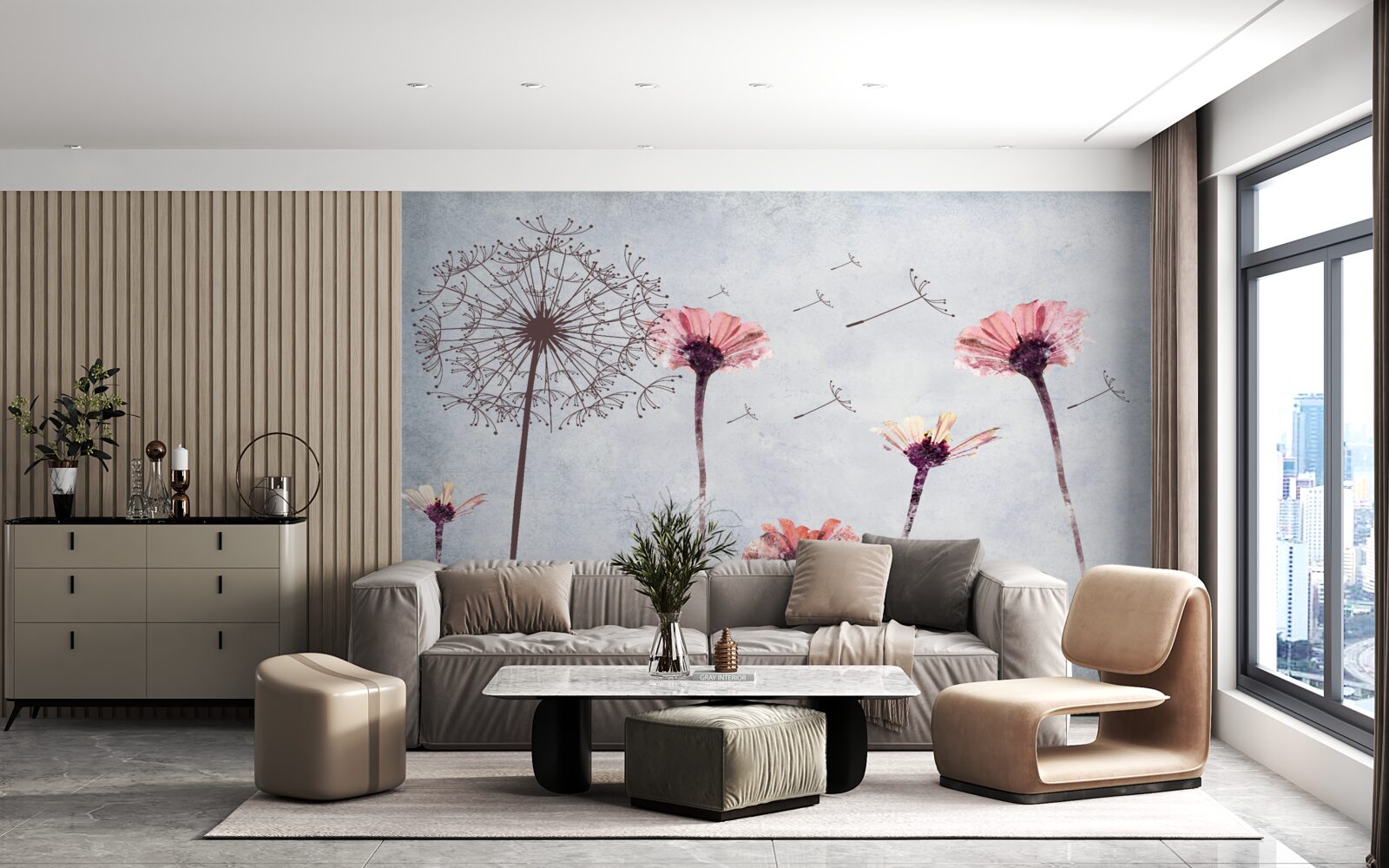 Fototapeta vlčie maky a gerbery pod silným nárazovým vetrom