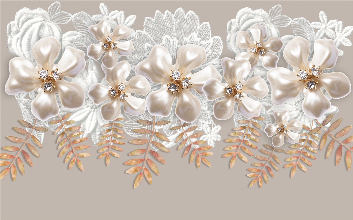 Fototapeta biele púčiky, žiariace jasnou krásou, na zlatých vetvách