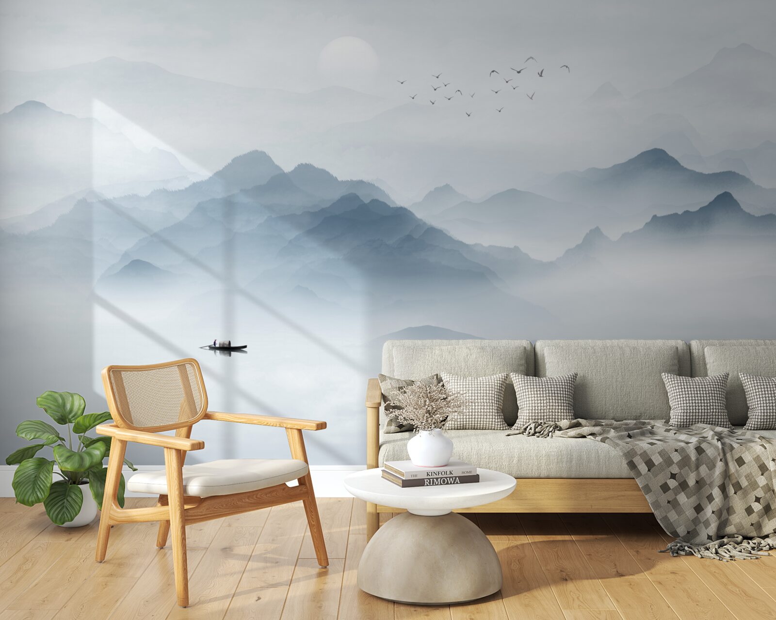 Fototapeta hmla v horách zhustla a rybár zostal sám