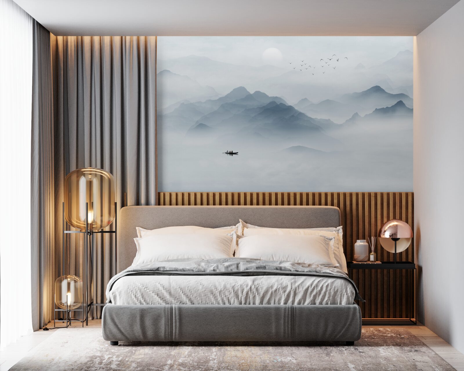 Fototapeta hmla v horách zhustla a rybár zostal sám